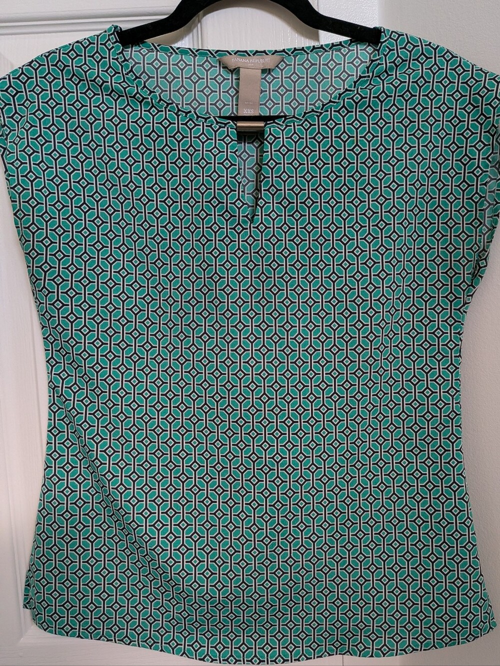 Banana Republic Teal, White & Navy Geometric Cap Sleeve Top